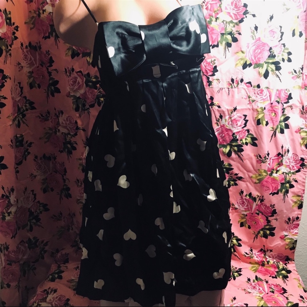 Betsy Johnson black heart silk bow dress size 4